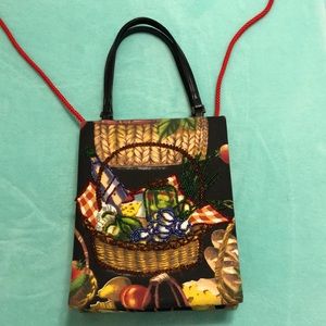 PREZZO Wine and fruit Crossbody Bag BEADED ARTWORK Collectible Sequins Beads